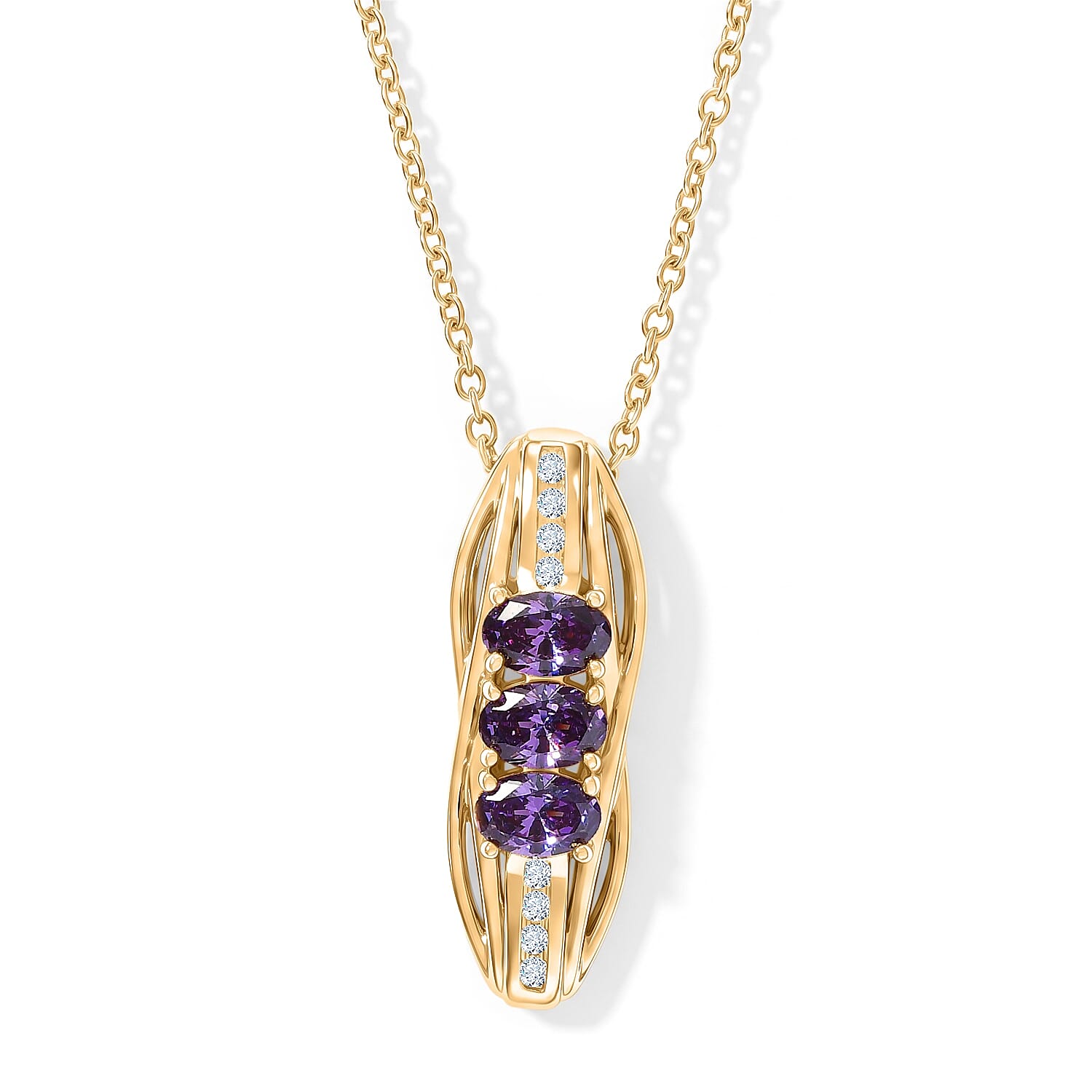 EverTrue Simulated Amethyst and Champagne Color Diamond Pendant in 18K YG Plated with iON Plated YG Stainless Steel Necklace (20 inches)