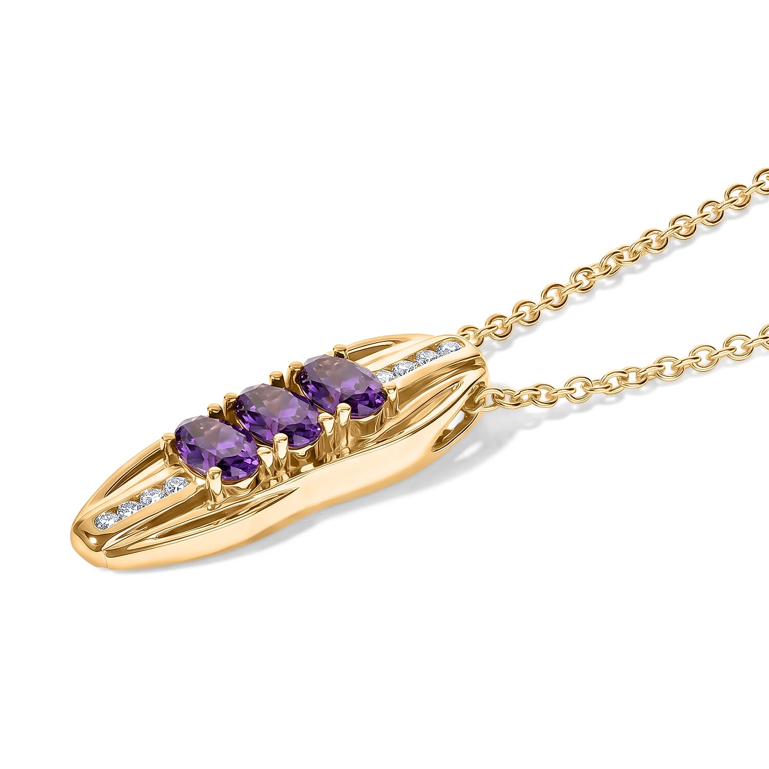 EverTrue Simulated Amethyst and Champagne Color Diamond Pendant in 18K YG Plated with iON Plated YG Stainless Steel Necklace (20 inches)