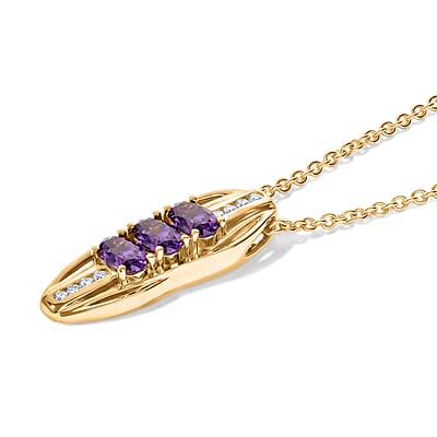 EverTrue Simulated Amethyst and Champagne Color Diamond Pendant in 18K YG Plated with iON Plated YG Stainless Steel Necklace (20 inches)