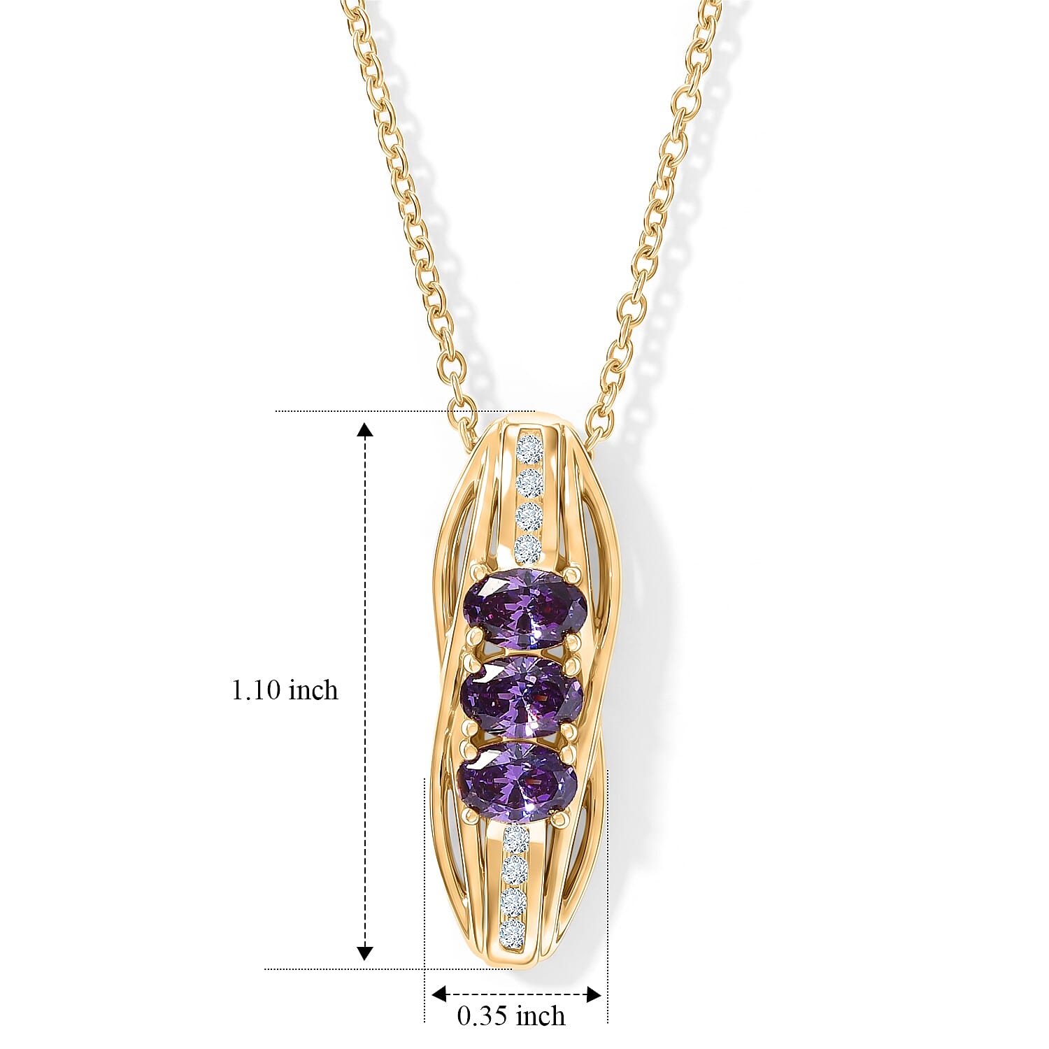 EverTrue Simulated Amethyst and Champagne Color Diamond Pendant in 18K YG Plated with iON Plated YG Stainless Steel Necklace (20 inches)