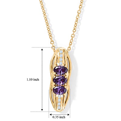 EverTrue Simulated Amethyst and Champagne Color Diamond Pendant in 18K YG Plated with iON Plated YG Stainless Steel Necklace (20 inches)