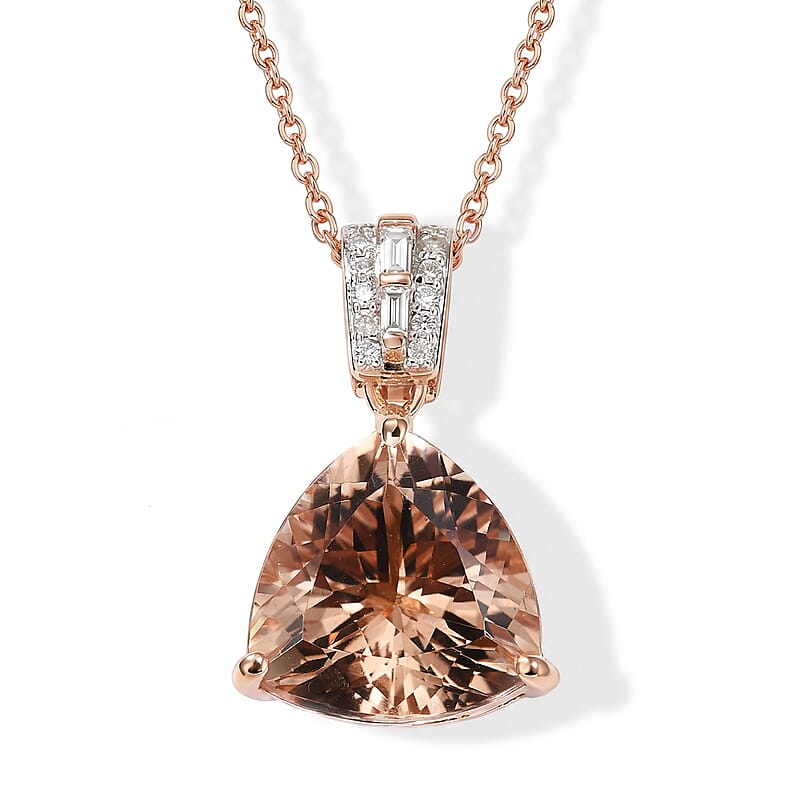 Luxoro AAA Marropino Morganite and Diamond I2 5.65 ctw Love Embrace Pendant Necklace in 10K Rose Gold 20 Inches