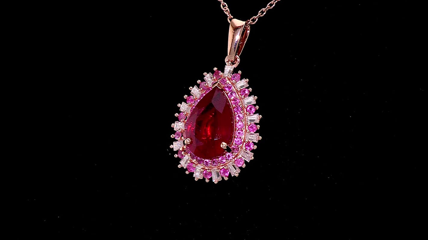 D'Joy Premium Niassa Ruby (FF), Multi Gemstone Pendant Necklace (20 Inches) in 18K Vermeil RG Over Sterling Silver 5.40 ctw