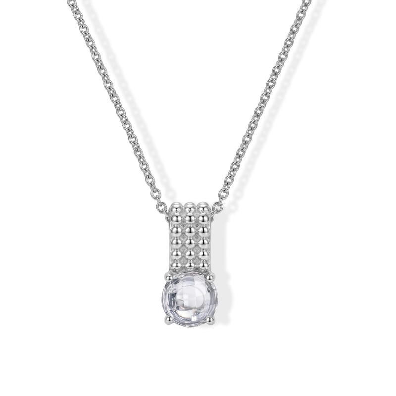 EverTrue Simulated Diamond Bubble Brilliance Pendant in Platinum Bond with Stainless Steel Necklace 20 Inches
