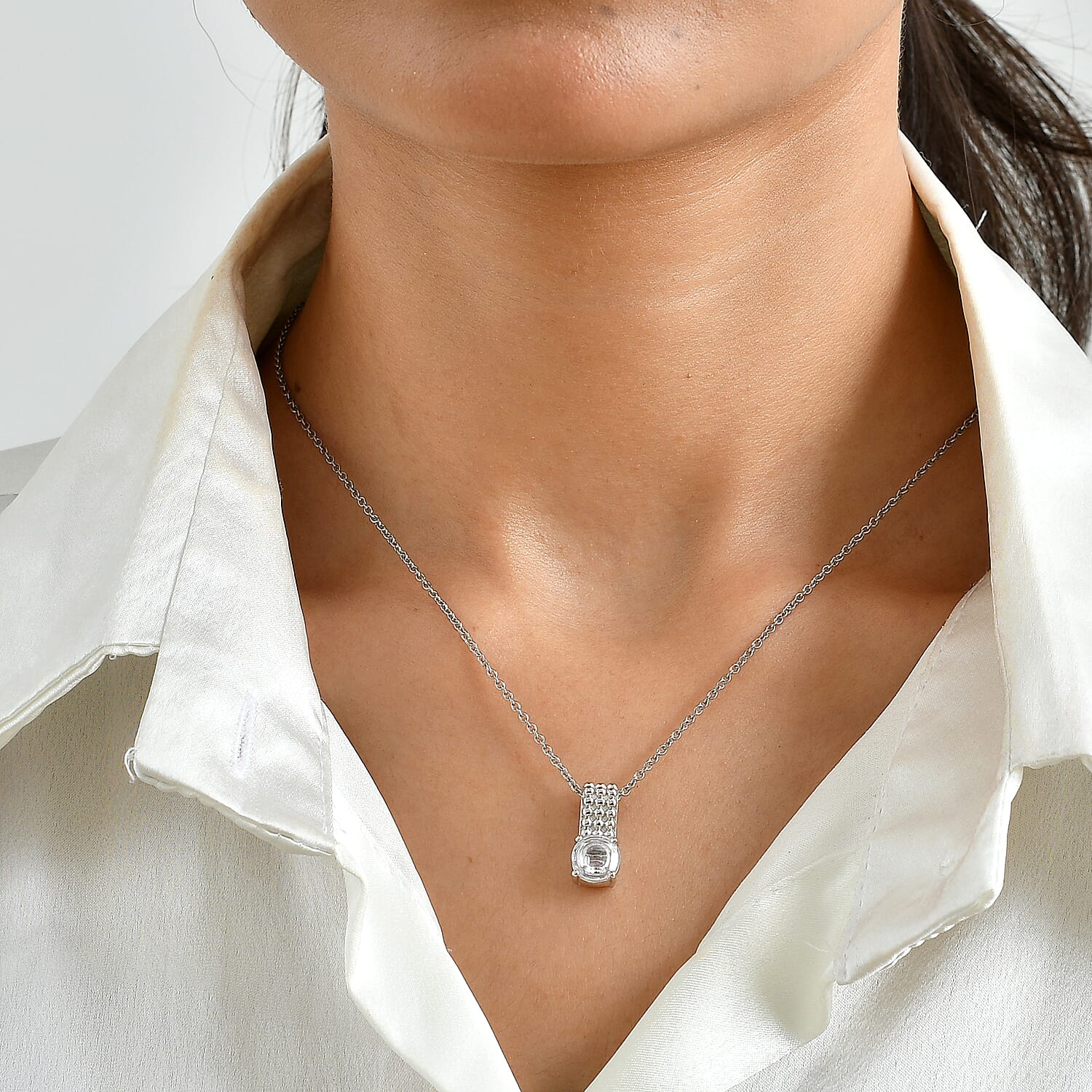 EverTrue Simulated Diamond Bubble Brilliance Pendant in Platinum Bond with Stainless Steel Necklace 20 Inches