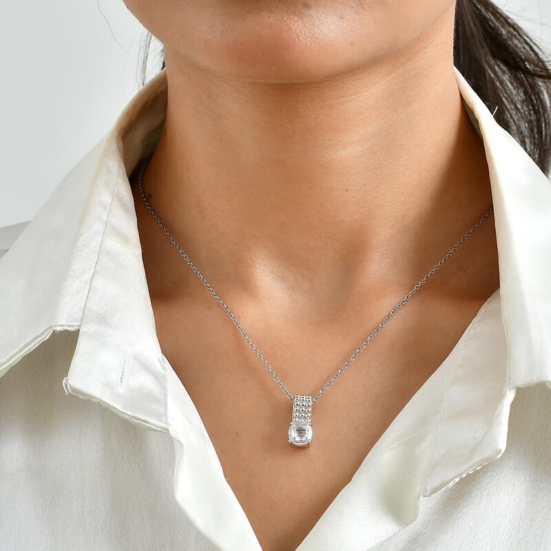 EverTrue Simulated Diamond Bubble Brilliance Pendant in Platinum Bond with Stainless Steel Necklace 20 Inches