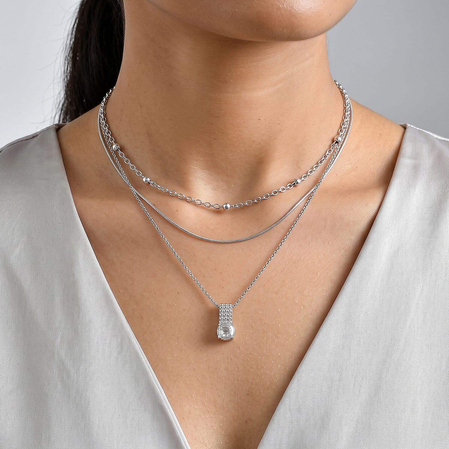 EverTrue Simulated Diamond Bubble Brilliance Pendant in Platinum Bond with Stainless Steel Necklace 20 Inches