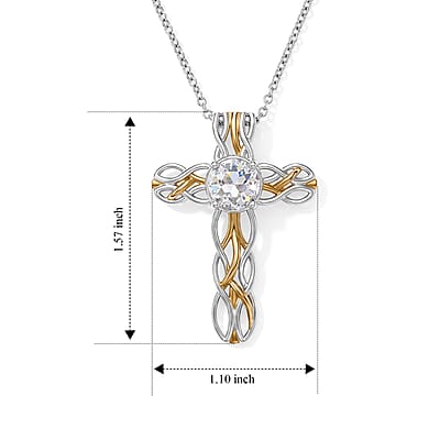 EverTrue Simulated Diamond Pendant in 18K YG Plated and Platinum Bond with Stainless Steel Necklace 20 Inches