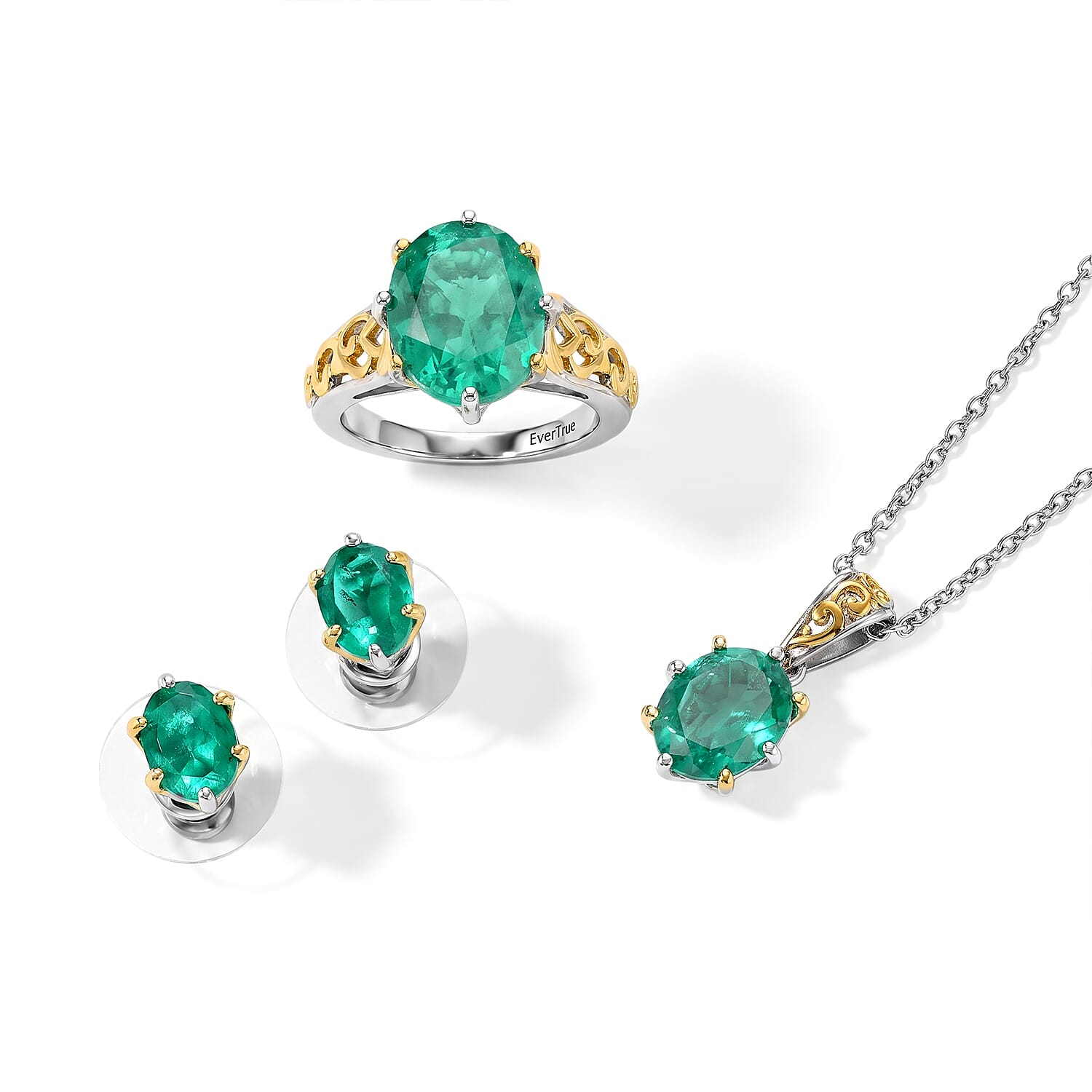 3 Piece Set -  Earring,Ring,Pendant with Chain (Size 20) Stainless Steel 12.33 ctw