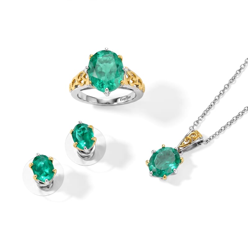 3 Piece Set -  Earring,Ring,Pendant with Chain (Size 20) Stainless Steel 12.33 ctw