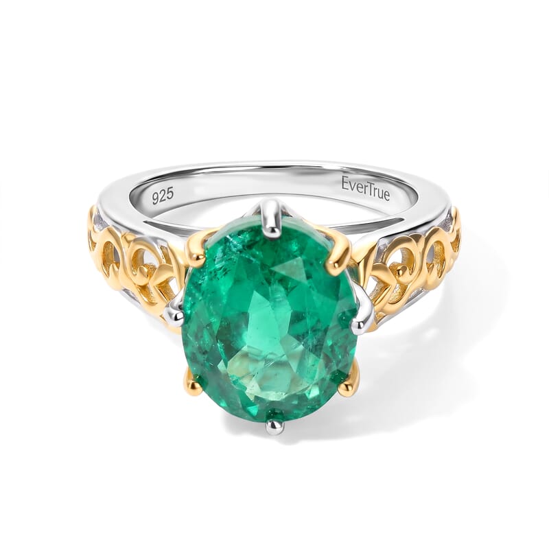 EverTrue Emeraldine Quartz (Triplet) 11.70 ctw Secret Vine Two Tone Set Earrings, Ring (Size 6) and Pendant in 18K YG Plated and Platinum Bond with Stainless Steel Necklace 20 Inches