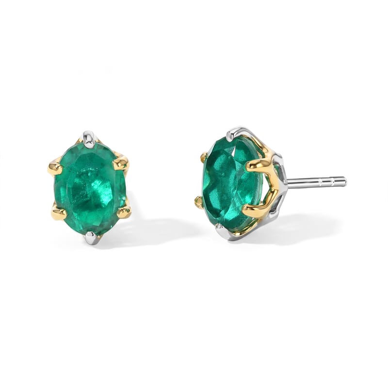 EverTrue Emeraldine Quartz (Triplet) 11.70 ctw Secret Vine Two Tone Set Earrings, Ring (Size 6) and Pendant in 18K YG Plated and Platinum Bond with Stainless Steel Necklace 20 Inches
