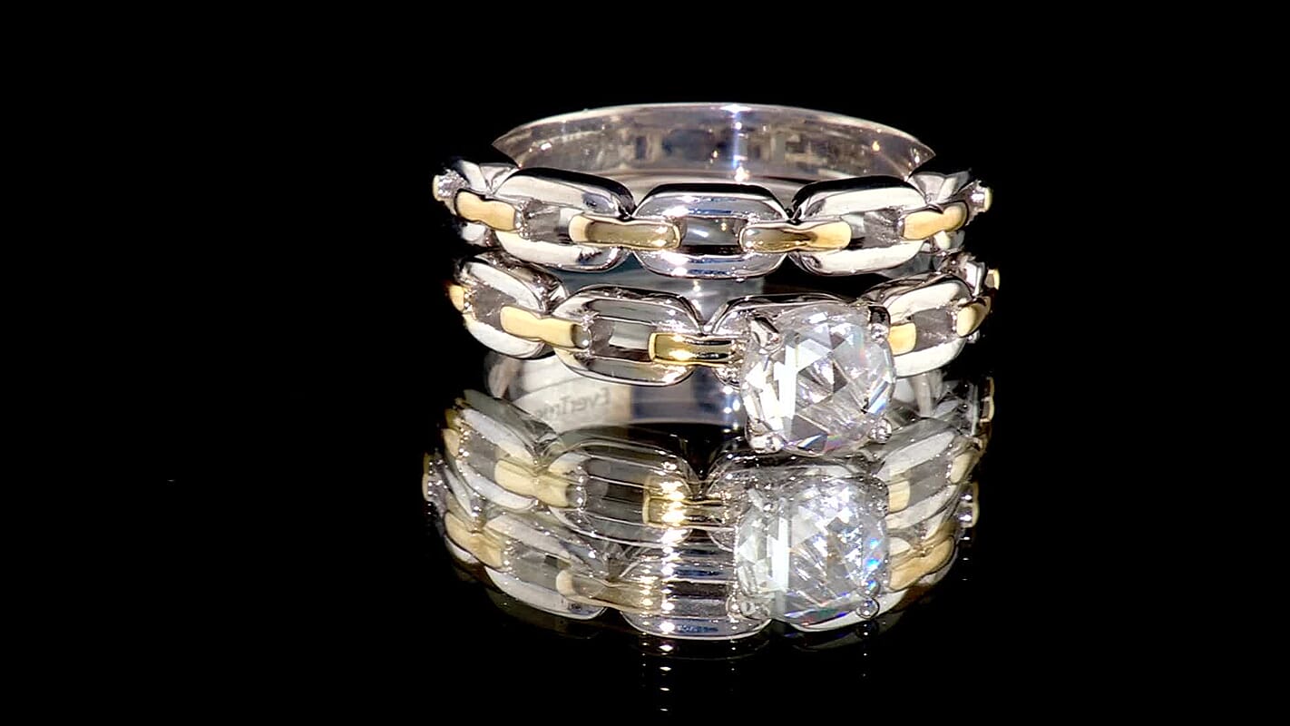 EverTrue Simulated Diamond Set of 2 Ring in Platinum Bond (Size 5.0)