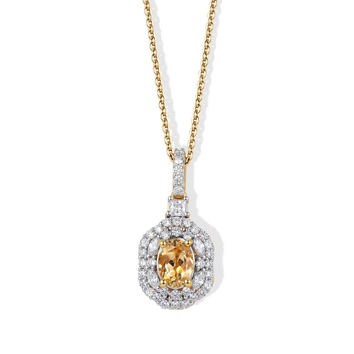 D'Joy Premium Imperial Topaz and Moissanite 1.50 ctw Pendant Necklace in 18K Vermeil Sterling Yellow Gold Over Silver 18 Inches