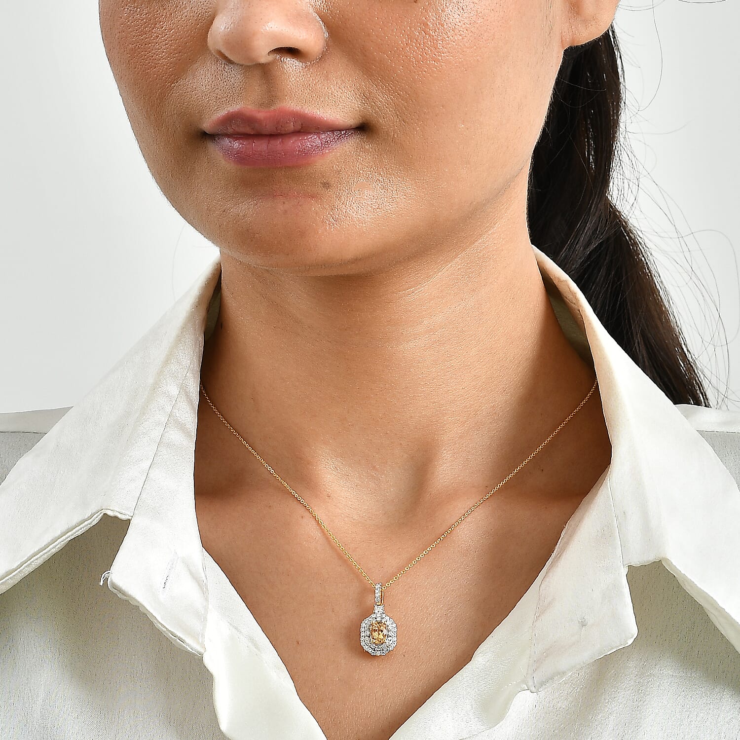 D'Joy Premium Imperial Topaz and Moissanite 1.50 ctw Pendant Necklace in 18K Vermeil Sterling Yellow Gold Over Silver 18 Inches