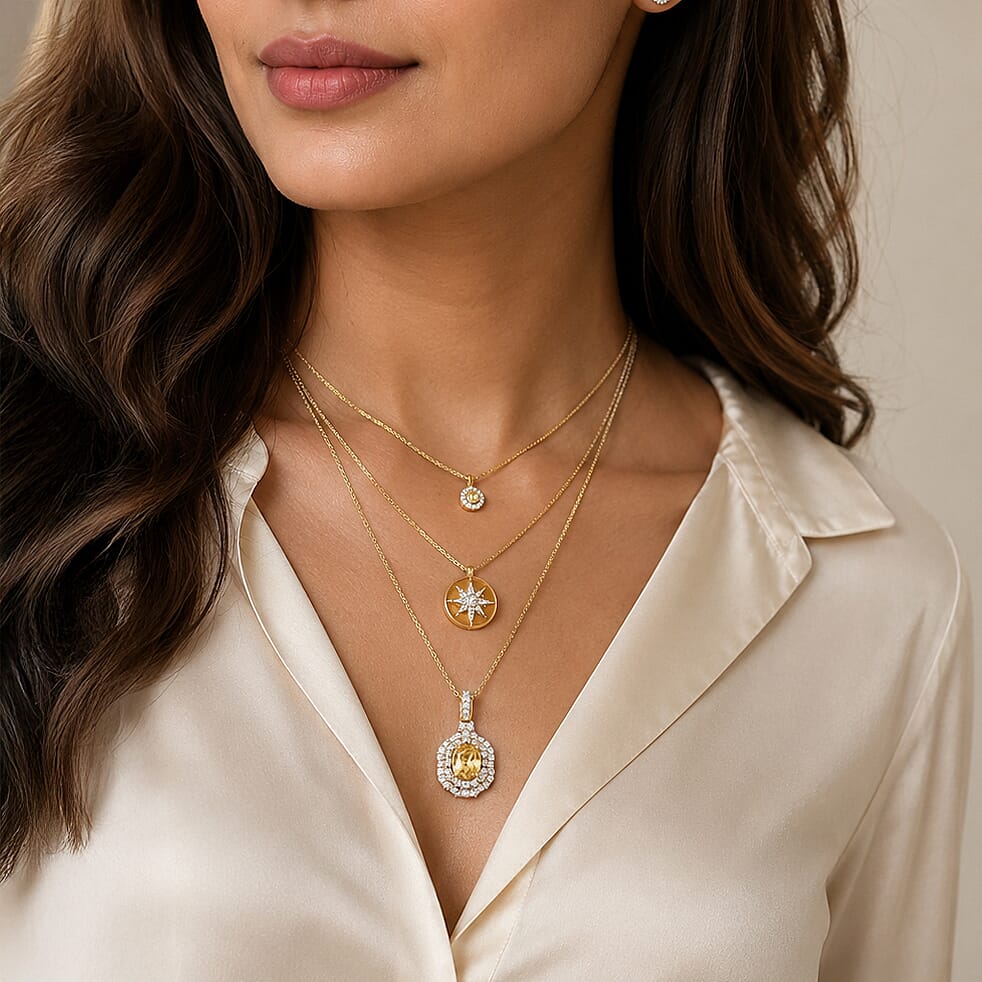 D'Joy Premium Imperial Topaz and Moissanite 1.50 ctw Pendant Necklace in 18K Vermeil Sterling Yellow Gold Over Silver 18 Inches