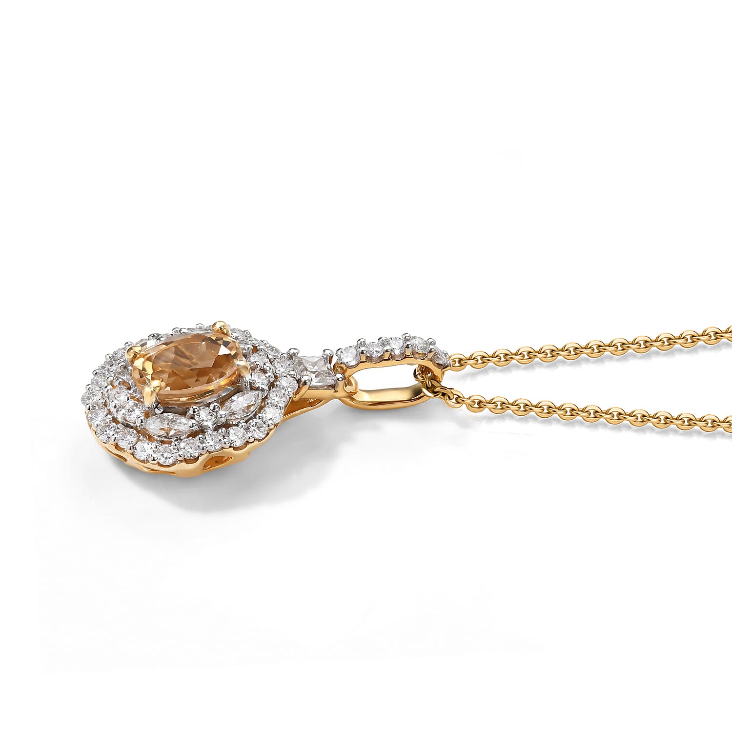 D'Joy Premium Imperial Topaz and Moissanite 1.50 ctw Pendant Necklace in 18K Vermeil Sterling Yellow Gold Over Silver 18 Inches