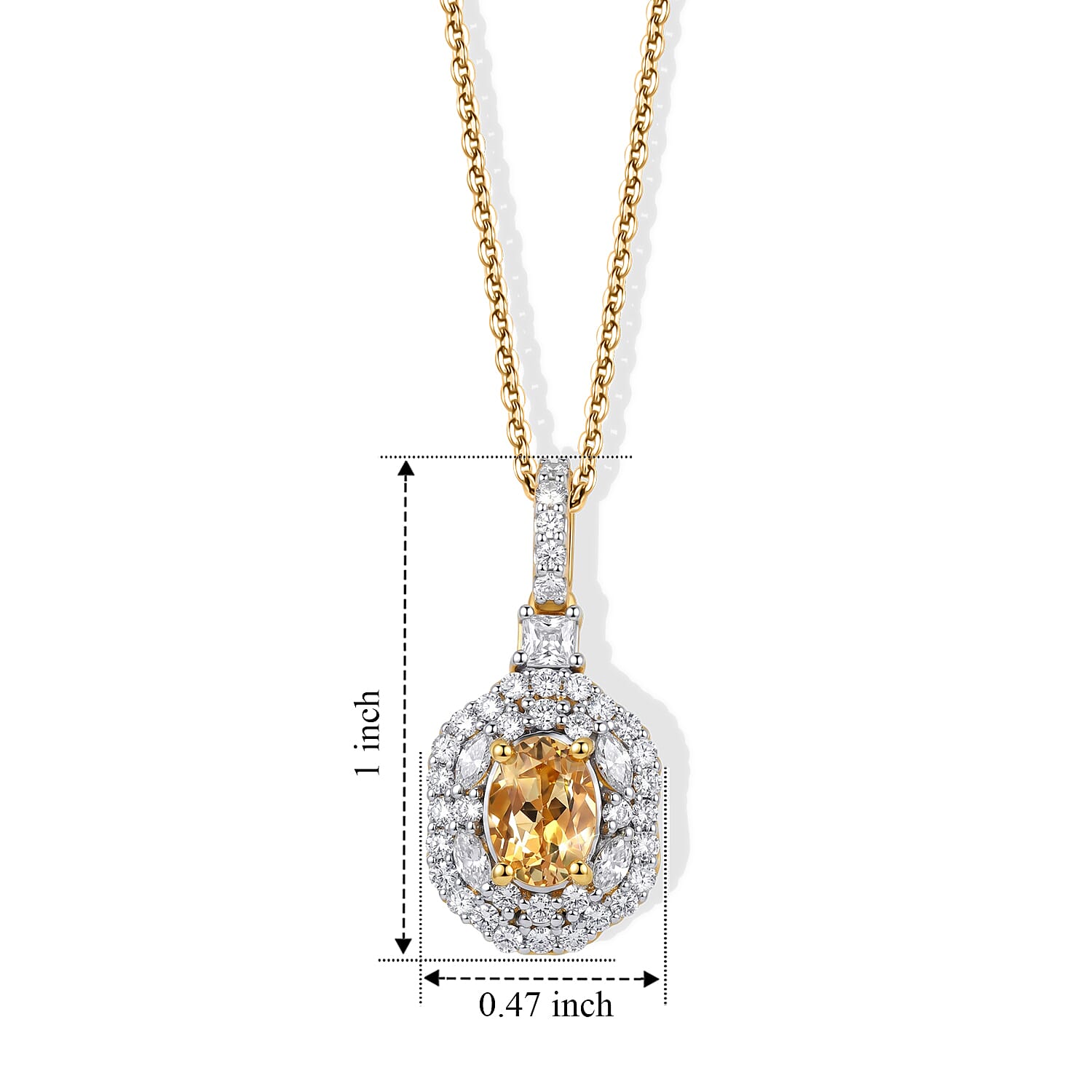 D'Joy Premium Imperial Topaz and Moissanite 1.50 ctw Pendant Necklace in 18K Vermeil Sterling Yellow Gold Over Silver 18 Inches