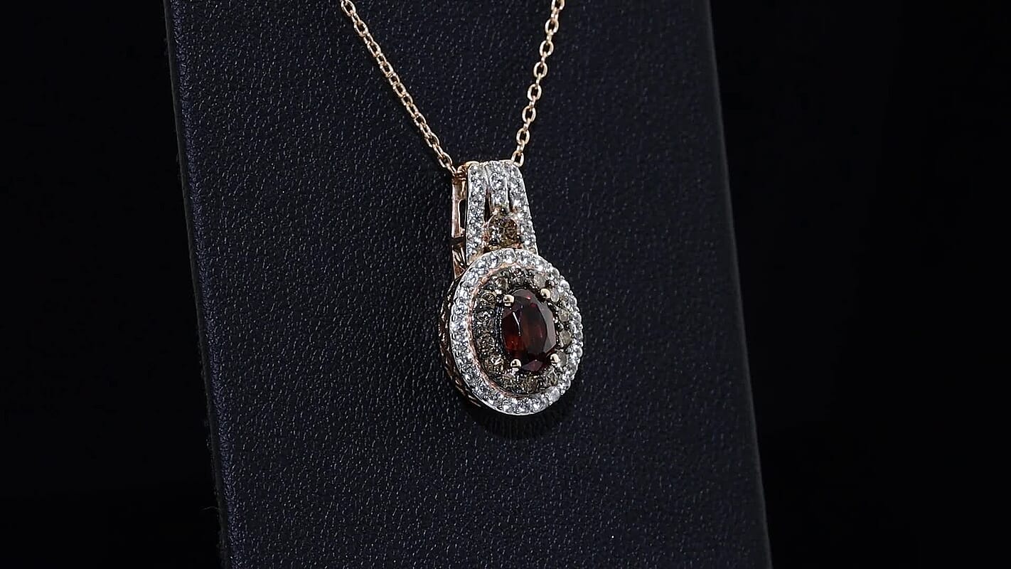 D''Joy AAA Red Zircon and Multi Zircon 2.50 ctw Pendant Necklace in 18K Vermeil Rose Gold Over Sterling Silver 20 Inches