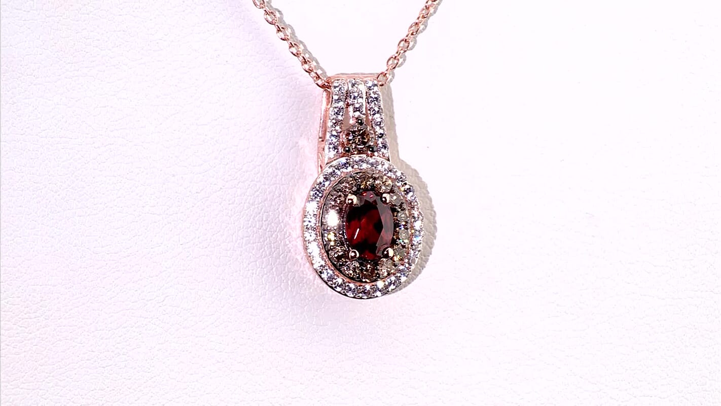 D''Joy AAA Red Zircon and Multi Zircon 2.50 ctw Pendant Necklace in 18K Vermeil Rose Gold Over Sterling Silver 20 Inches