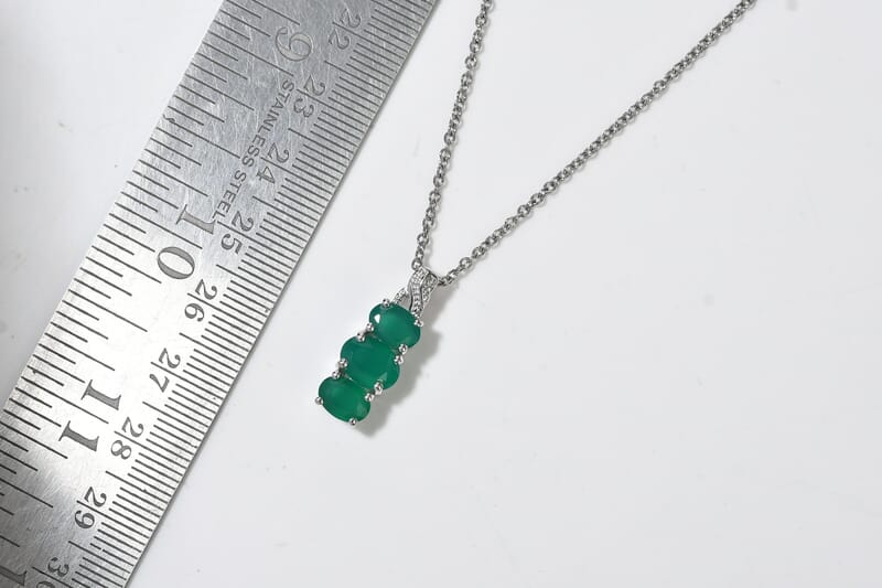 EverTrue Green Onyx 2.70 ctw Pendant in Platinum Bond with Stainless Steel Necklace 20 Inches