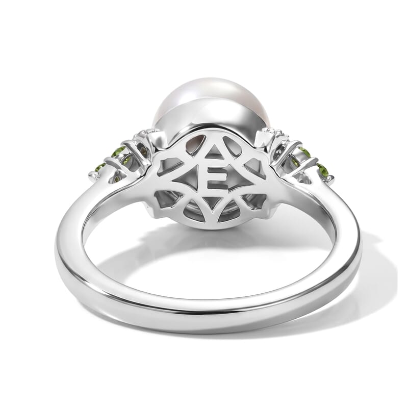 EverTrue Freshwater Pearl, Multi Gemstone 0.50 ctw Imperial Pearl Set Earrings, Ring (Size 5.0) and Pendant in Platinum Bond with Stainless Steel Necklace (20 Inches)