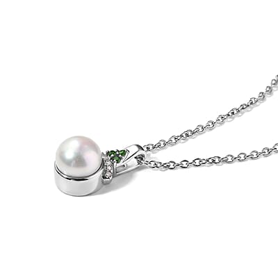EverTrue Freshwater Pearl, Multi Gemstone 0.50 ctw Earrings, Ring (Size 5.0) and Pendant in Platinum Bond with Stainless Steel Necklace (20 Inches)