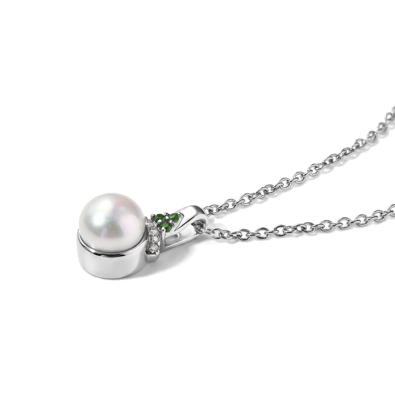 EverTrue Freshwater Pearl, Multi Gemstone 0.50 ctw Imperial Pearl Set Earrings, Ring (Size 5.0) and Pendant in Platinum Bond with Stainless Steel Necklace (20 Inches)