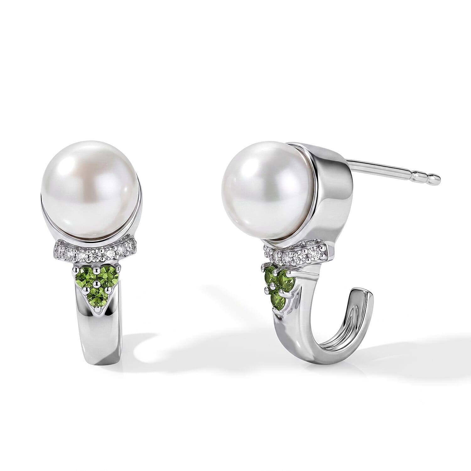 EverTrue Freshwater Pearl, Multi Gemstone 0.50 ctw Earrings, Ring (Size 5.0) and Pendant in Platinum Bond with Stainless Steel Necklace (20 Inches)