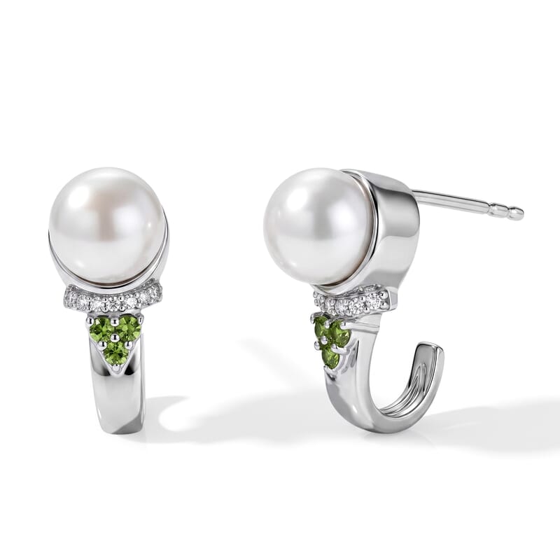 EverTrue Freshwater Pearl, Multi Gemstone 0.50 ctw Imperial Pearl Set Earrings, Ring (Size 5.0) and Pendant in Platinum Bond with Stainless Steel Necklace (20 Inches)