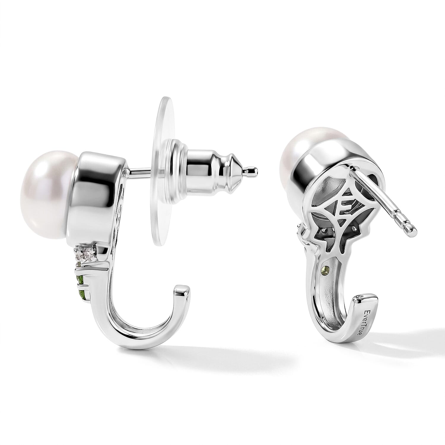 EverTrue Freshwater Pearl, Multi Gemstone 0.50 ctw Earrings, Ring (Size 5.0) and Pendant in Platinum Bond with Stainless Steel Necklace (20 Inches)