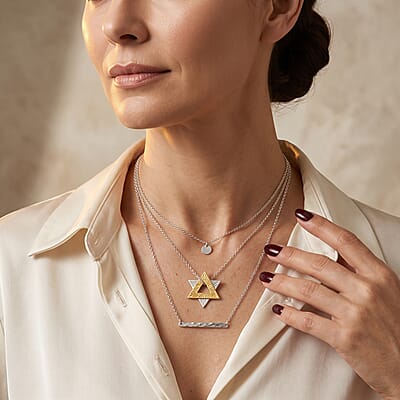 D'Joy Passport to Israel Pendant Necklace in 18K Vermeil YG and Rhodium Over Sterling Silver 20 Inches 7.50 Grams