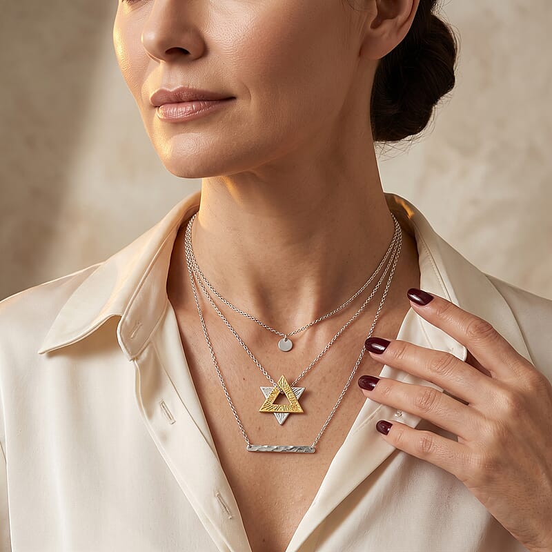 D'Joy Passport to Israel Pendant Necklace in 18K Vermeil YG and Rhodium Over Sterling Silver 20 Inches 7.50 Grams