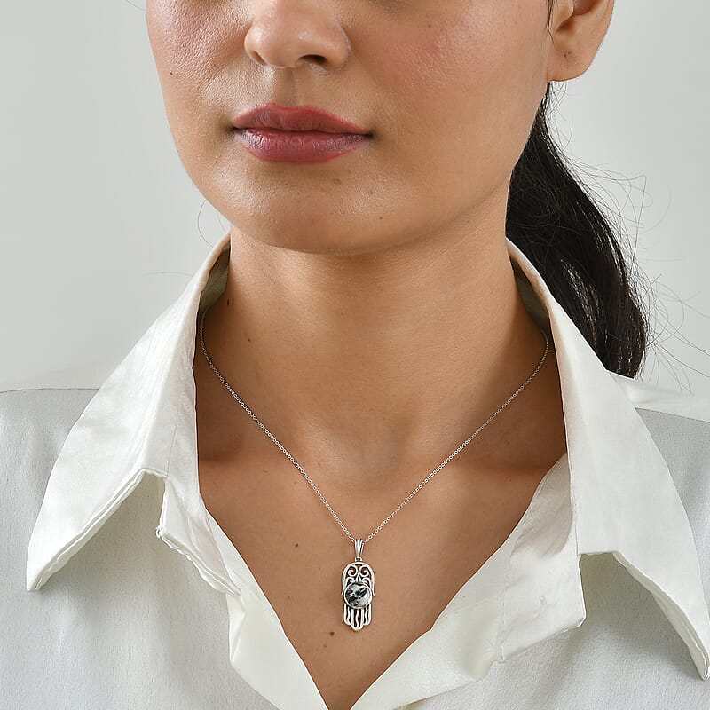 D'Joy Passport to Israel White Buffalo 2.60 ctw Pendant Necklace in Sterling Silver 20 Inches