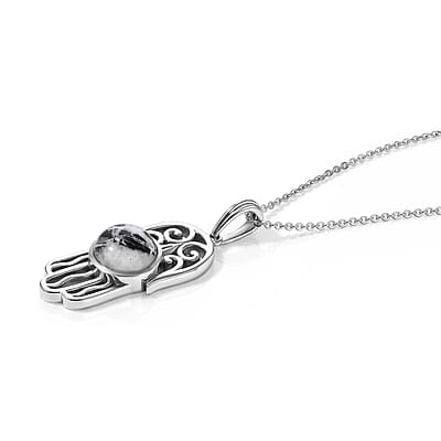 D'Joy Passport to Israel White Buffalo 2.60 ctw Pendant Necklace in Sterling Silver 20 Inches