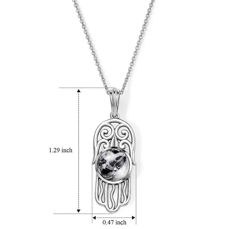 D'Joy Passport to Israel White Buffalo 2.60 ctw Pendant Necklace in Sterling Silver 20 Inches