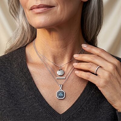 Luxuriant Asscher Cut Lab Grown Blue Diamond (IR) and Lab Grown Diamond SI 1.70 ctw Pendant Necklace in Rhodium Over Sterling Silver 20 Inches