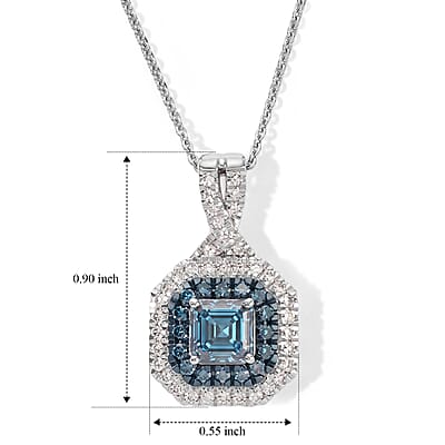 Luxuriant Asscher Cut Lab Grown Blue Diamond (IR) and Lab Grown Diamond SI 1.70 ctw Pendant Necklace in Rhodium Over Sterling Silver 20 Inches