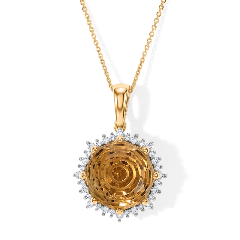 D'Joy Brazilian Citrine and White Zircon 12.85 ctw Pendant Necklace (20 inches) in 18K Vermeil Yellow Gold Over Sterling Silver