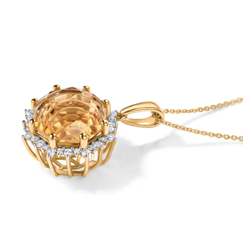D'Joy Brazilian Citrine and White Zircon 12.85 ctw Pendant Necklace (20 inches) in 18K Vermeil Yellow Gold Over Sterling Silver