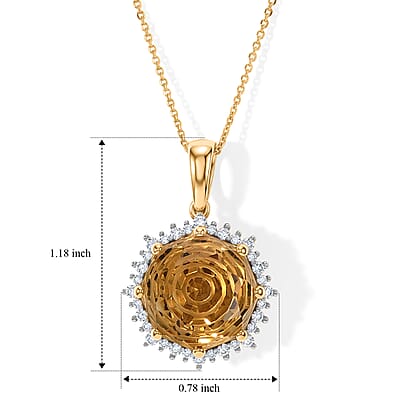D'Joy Brazilian Citrine and White Zircon 12.85 ctw Pendant Necklace (20 inches) in 18K Vermeil Yellow Gold Over Sterling Silver