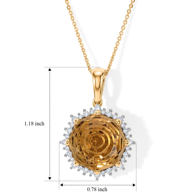 D'Joy Brazilian Citrine and White Zircon 12.85 ctw Pendant Necklace (20 inches) in 18K Vermeil Yellow Gold Over Sterling Silver