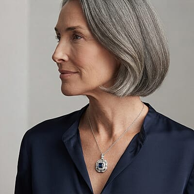 Luxuriant Lab Grown Blue Diamond (IR) (VS) and Lab Grown Diamond 1.70 ctw Pendant Necklace (20 Inches) in Rhodium Over Sterling Silver