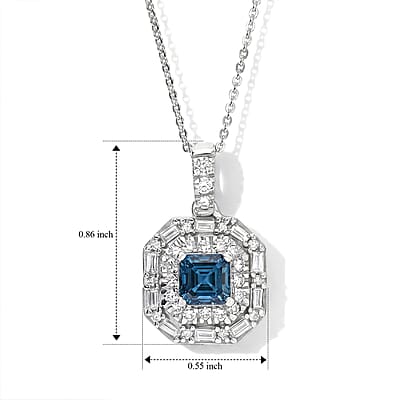 Luxuriant Lab Grown Blue Diamond (IR) (VS) and Lab Grown Diamond 1.70 ctw Pendant Necklace (20 Inches) in Rhodium Over Sterling Silver
