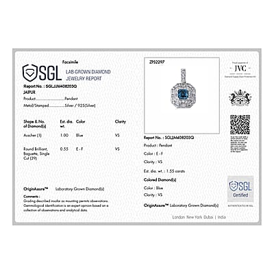 Luxuriant Lab Grown Blue Diamond (IR) (VS) and Lab Grown Diamond 1.70 ctw Pendant Necklace (20 Inches) in Rhodium Over Sterling Silver