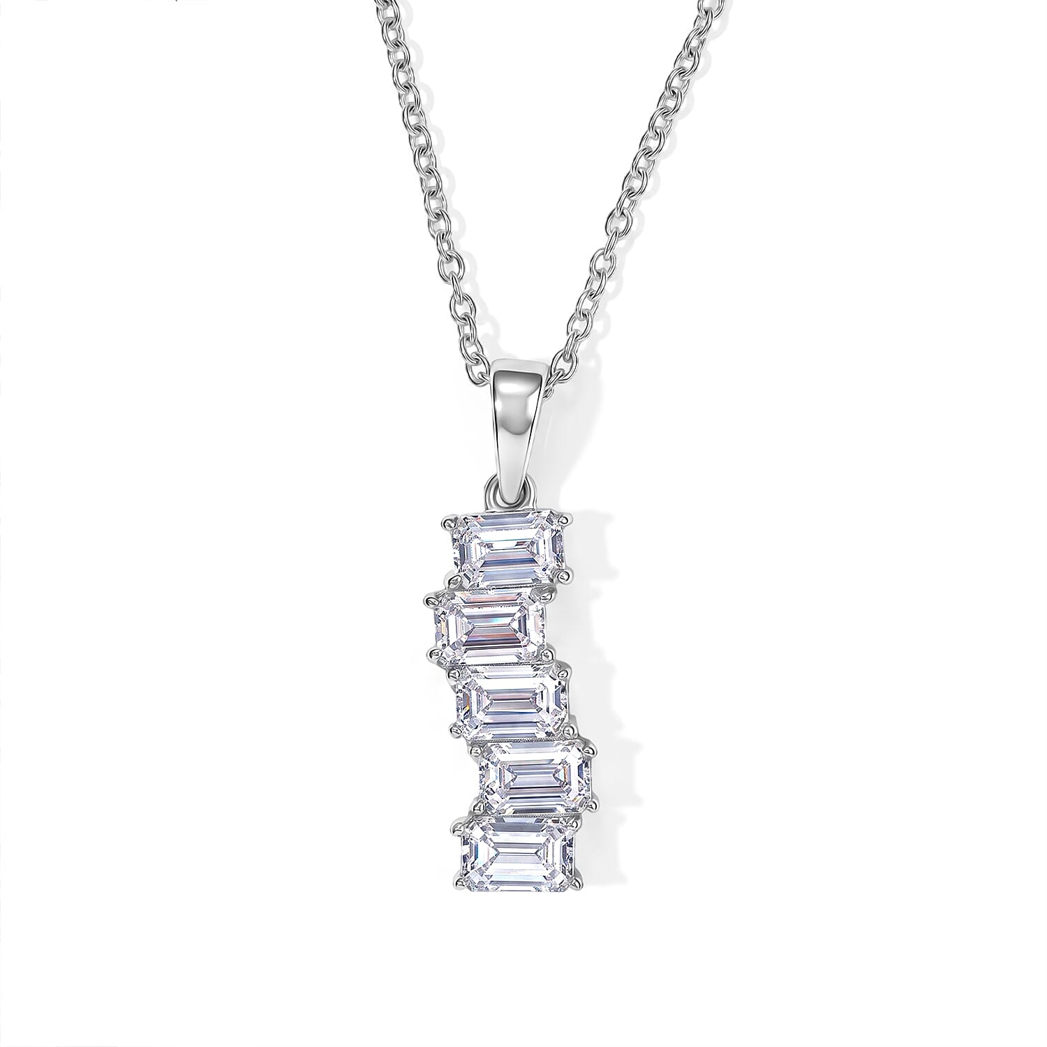 EverTrue Simulated Diamond Pendant Necklace (20 Inches) in Stainless Steel