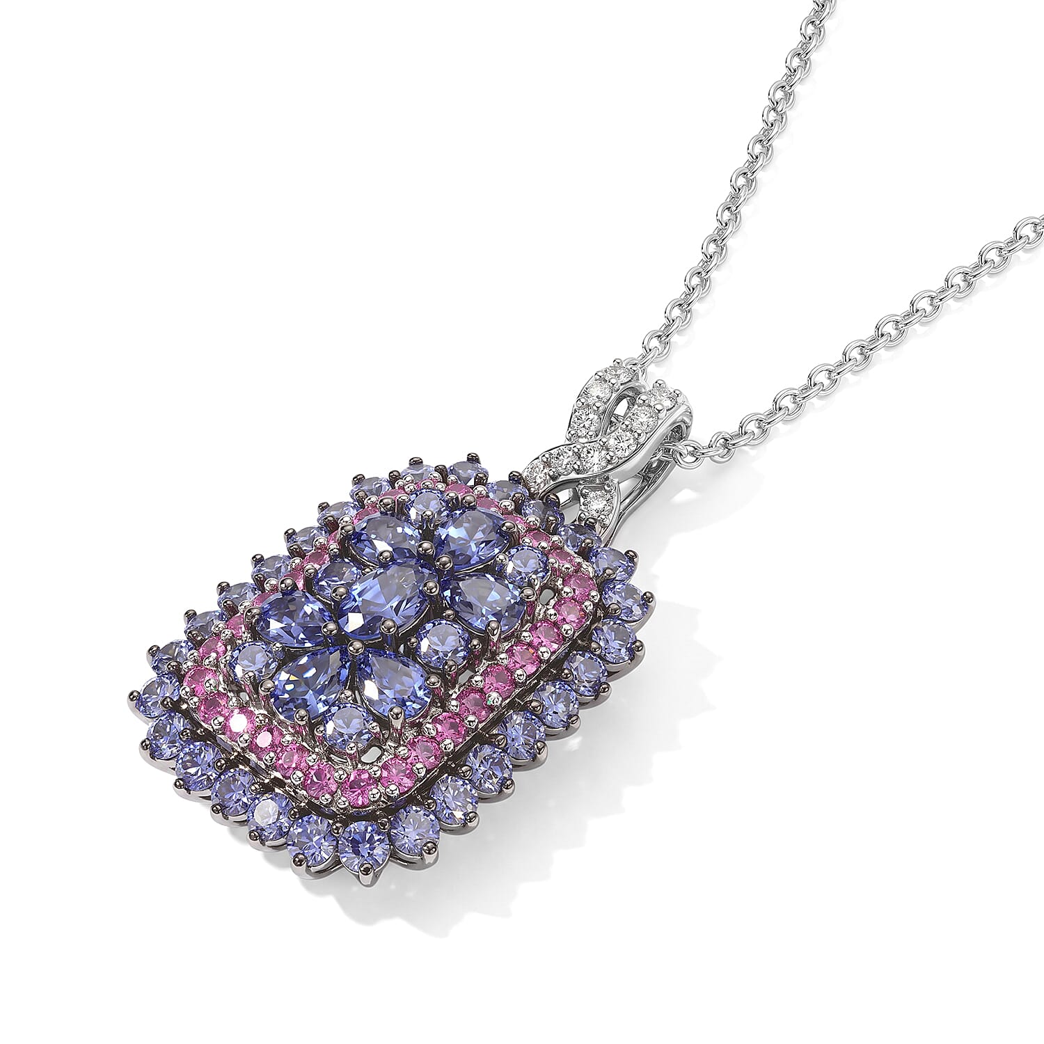 D'Joy Tanzanite and Multi Gemstone 3.80 ctw Pendant Necklace (20 Inches) in Rhodium Over Sterling Silver