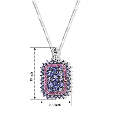 D'Joy Tanzanite and Multi Gemstone 3.80 ctw Pendant Necklace (20 Inches) in Rhodium Over Sterling Silver