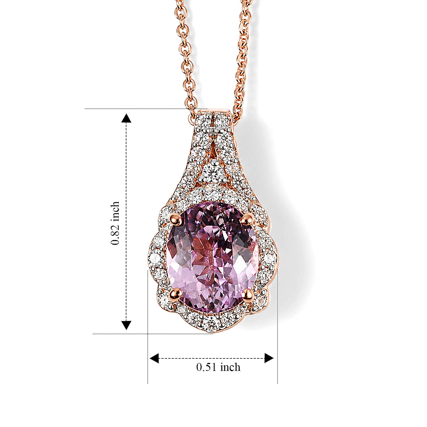 D'Joy Premium Martha Rocha Kunzite and Moissanite 3.80 ctw Pendant Necklace in 18K Vermeil Rose Gold Over Sterling Silver 18 Inches