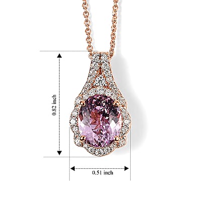 D'Joy Premium Martha Rocha Kunzite and Moissanite 3.80 ctw Pendant Necklace in 18K Vermeil Rose Gold Over Sterling Silver 18 Inches
